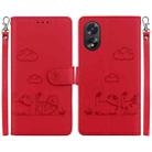 For OPPO A38 4G / A18 Cute Cats RFID Leather Phone Case(Red) - 1