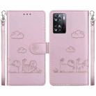 For OPPO A57 5G / A77 5G Cute Cats RFID Leather Phone Case(Rose Gold) - 1