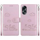 For OPPO A58 4G Cute Cats RFID Leather Phone Case(Rose Gold) - 1