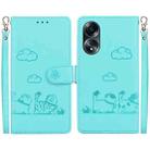 For OPPO A58 4G Cute Cats RFID Leather Phone Case(Green) - 1