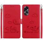 For OPPO A58 4G Cute Cats RFID Leather Phone Case(Red) - 1