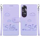 For OPPO A60 4G Cute Cats RFID Leather Phone Case(Purple) - 1