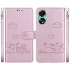 For OPPO A78 4G Cute Cats RFID Leather Phone Case(Rose Gold) - 1