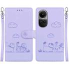 For OPPO Reno10 5G Cute Cats RFID Leather Phone Case(Purple) - 1
