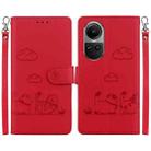 For OPPO Reno10 5G Cute Cats RFID Leather Phone Case(Red) - 1