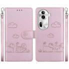 For OPPO Reno11 Pro 5G Global Cute Cats RFID Leather Phone Case(Rose Gold) - 1