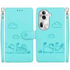 For OPPO Reno11 Pro 5G Global Cute Cats RFID Leather Phone Case(Green) - 1