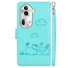 For OPPO Reno11 Pro 5G Global Cute Cats RFID Leather Phone Case(Green) - 3