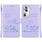 For OPPO Reno11 Pro 5G Global Cute Cats RFID Leather Phone Case(Purple) - 1