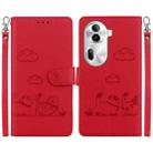 For OPPO Reno11 Pro 5G Global Cute Cats RFID Leather Phone Case(Red) - 1