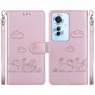 For OPPO Reno11 F Global Cute Cats RFID Leather Phone Case(Rose Gold) - 1