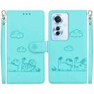 For OPPO Reno11 F Global Cute Cats RFID Leather Phone Case(Green) - 1