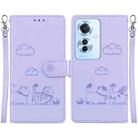 For OPPO Reno11 F Global Cute Cats RFID Leather Phone Case(Purple) - 1