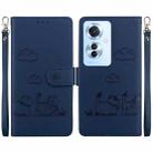 For OPPO Reno11 F Global Cute Cats RFID Leather Phone Case(Blue) - 1