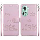 For OPPO Reno11 Global Cute Cats RFID Leather Phone Case(Rose Gold) - 1