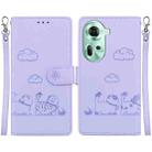 For OPPO Reno11 Global Cute Cats RFID Leather Phone Case(Purple) - 1