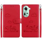 For OPPO Reno11 Global Cute Cats RFID Leather Phone Case(Red) - 1