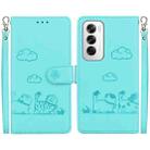 For OPPO Reno12 5G Global Cute Cats RFID Leather Phone Case(Green) - 1