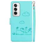 For OPPO Reno12 5G Global Cute Cats RFID Leather Phone Case(Green) - 3