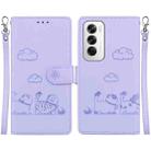 For OPPO Reno12 5G Global Cute Cats RFID Leather Phone Case(Purple) - 1