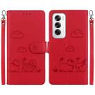 For OPPO Reno12 5G Global Cute Cats RFID Leather Phone Case(Red) - 1