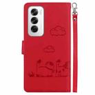 For OPPO Reno12 5G Global Cute Cats RFID Leather Phone Case(Red) - 3