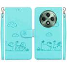 For OPPO Reno12 F 5G Cute Cats RFID Leather Phone Case(Green) - 1