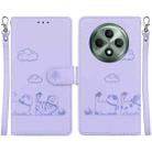 For OPPO Reno12 F 5G Cute Cats RFID Leather Phone Case(Purple) - 1