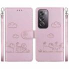 For OPPO Reno12 Pro 5G Global Cute Cats RFID Leather Phone Case(Rose Gold) - 1