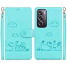 For OPPO Reno12 Pro 5G Global Cute Cats RFID Leather Phone Case(Green) - 1