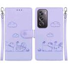 For OPPO Reno12 Pro 5G Global Cute Cats RFID Leather Phone Case(Purple) - 1