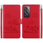 For OPPO Reno12 Pro 5G Global Cute Cats RFID Leather Phone Case(Red) - 1