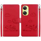 For OPPO K11x Cute Cats RFID Leather Phone Case(Red) - 1
