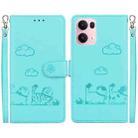 For OPPO Reno13 Pro Global Cute Cats RFID Leather Phone Case(Green) - 1