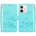 For OPPO A5 Pro 5G Cute Cats RFID Leather Phone Case(Green) - 1