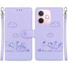 For OPPO A5 Pro 5G Cute Cats RFID Leather Phone Case(Purple) - 1