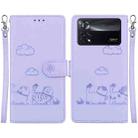 For Xiaomi Poco X4 Pro 5G Cute Cats RFID Leather Phone Case(Purple) - 1