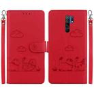 For Xiaomi Poco M2 Cute Cats RFID Leather Phone Case(Red) - 1