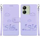 For Xiaomi Poco C65 4G Cute Cats RFID Leather Phone Case(Purple) - 1