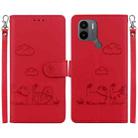 For Xiaomi Poco C50 Cute Cats RFID Leather Phone Case(Red) - 1