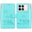 For Xiaomi Poco F6 Pro Cute Cats RFID Leather Phone Case(Green) - 1