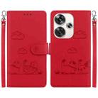 For Xiaomi Poco F6 Cute Cats RFID Leather Phone Case(Red) - 1