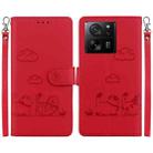 For Xiaomi 13T / 13T Pro Cute Cats RFID Leather Phone Case(Red) - 1