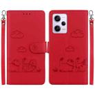 For Xiaomi Poco X5 Pro Cute Cats RFID Leather Phone Case(Red) - 1