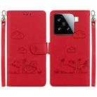 For Xiaomi 15 Cute Cats RFID Leather Phone Case(Red) - 1
