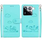 For Xiaomi 15 Pro Cute Cats RFID Leather Phone Case(Green) - 1