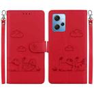 For Redmi Note 12 4G Global Cute Cats RFID Leather Phone Case(Red) - 1