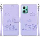 For Redmi Note 12 5G Global Cute Cats RFID Leather Phone Case(Purple) - 1