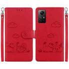 For Redmi Note 12S Cute Cats RFID Leather Phone Case(Red) - 1