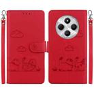 For Redmi 14C 4G Cute Cats RFID Leather Phone Case(Red) - 1